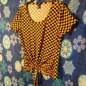 Yellow and black checkered tie up top Rue 21